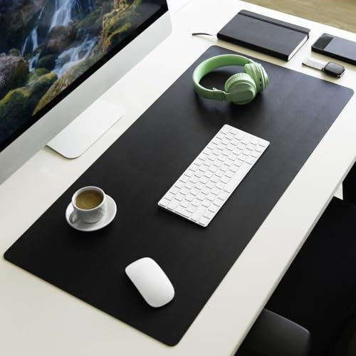 PIETVOSS Schreibtischunterlage aus Kunstleder - Schreibtisch Unterlagenmatte, Tischauflage für Büro und Schule, Mousepad Schreibunterlage, Schreibtischmatte Nero (Schwarz, 90 x 43 cm)