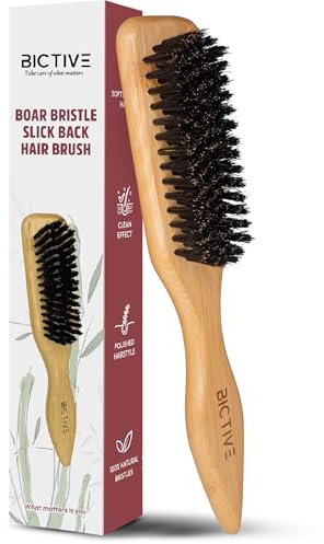 BICTIVE® Sleek bun bürste mit Wildschweinborsten. Naturhaarbürste Für alle Haartypen, Haarbürste Sleek Look, Wildschwein Haarbürste. Sleek Zopf Haarbürste Naturborsten zum Kämmen und Glätten der Haare
