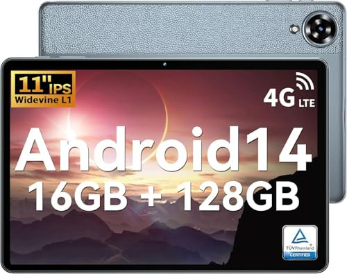 OUKITEL OT11 Tablet, Android 14 Tablet, 11 Pulgadas Gaming Tablet con Lapiz 16GB+128GB/TF 1TB Tablet con Funda Widevine L1 8000mAh 13 MP Dual SIM 4G Face ID | GPS | OTG | 5G WiFi 6 | BT5.0 | Octa Core