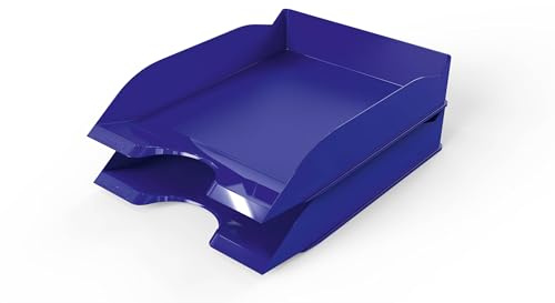 Durable Letter Tray Basic A4, Set of 6, Blue, Stackable | Desktop Paper Tray, Fully Modular Design, High Gloss Flinish, Keeps Documents Organised, Made in Germany