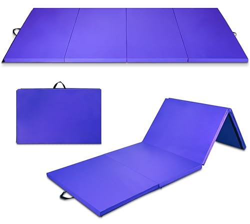 COSTWAY 300 x 120 x 5 cm Weichbodenmatte, Gymnastikmatte klappbar, Turnmatte aus PU mit Kletterverschluss & Tragegriffen, Fitnessmatte Yogamatte Zuhause für Gymnastik, Yoga (Lila)