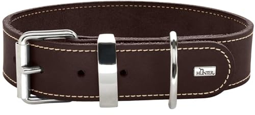 Hunter Hundehalsband Aalborg Special, Farbe: Dunkelbraun, stark gefettetes Leder, robust & strapazierfähig, kontrastierende Ziernähte, ideal für Hundesport, Made in Germany, Größe: 75