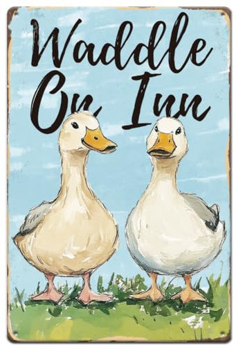 SUPERDANT Metallschild Mit Der Aufschrift Blechschild Waddle Duck Retro Blechschild Tierposter Vintage Schild Für Wohnzimmer Restaurants Bauernhöfe Cafés Kneipen Garten Hinterhof Zuhause Wandkunst