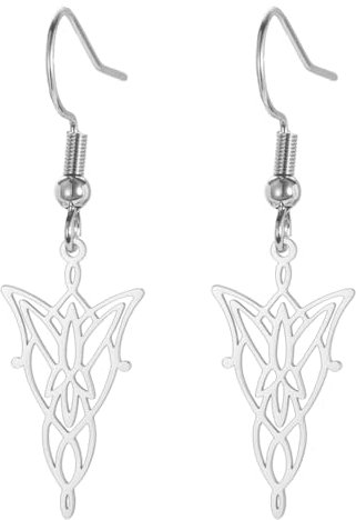 Elf Prinzessin Twilight Star Ohrringe für Frauen Edelstahl Elfen Prinzessin Blatt Aragorn Arwen Evenstar Dangle Ohrring Elfen Schmuck (Silber)