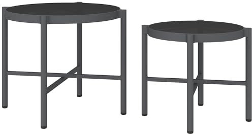 Outsunny Lot de 2 Tables Basses gigognes de Jardin Tables Basses de Jardin avec Plateau en Verre trempé, Cadre en Aluminium pour Patio, Balcon, Porche, Noir