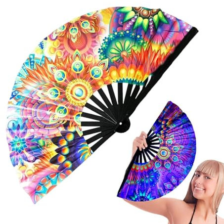 Setauoo Light up Fan, Dancing Handheld Fan Folding, Festival Accessories, Large Chinese/Japanese Party Favors Photo Props for Cooling, Dance, Decoration & Wedding