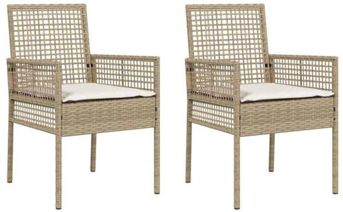 vidaXL Gartenstuhl mit Kissen 2 pcs Beige 55 x 53 x 85 cm Poly-Rattan, Moderne Garten- und Terrassenmöbel, gemütliche Sitzgelegenheiten, stilvoller Poly-Rattan-Stuhl zum Entspannen