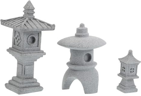 UKCOCO 3stücke Asiatische Gartendekoration Für Draußen Japanische Miniatur Steinlaterne Dekorative Laterne Aus Stein Asiatische Pavillonfigur Für Zen-gartenornament