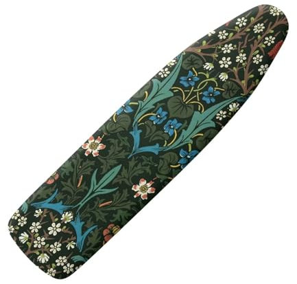 Buxolandt Retro Green Leaf Floral Print Ironing Board Cover 125x45cm, Iron Board Cover with Nose Pocket, Nylon Buckle Fastening Stain Resistant Scorch Resistant,Protection Covers with Elastic Edge