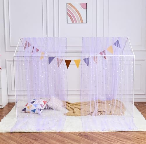 WANFASO Betthimmel-Vorhänge mit Lichtern, Prinzessinnen-Betthimmel für Mädchen, Kinderzimmer, Dekoration, durchscheinendes Haus, Doppelbett, Baldachin, Vorhänge, Schal (2 Paneele)