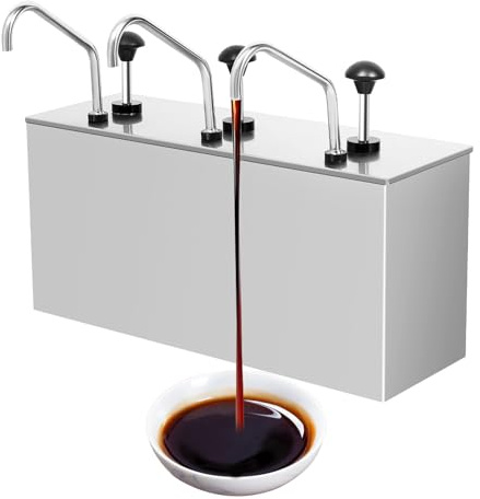 Soßenspenderpumpe mit 3 Eimern aus Edelstahl, Sojasaucen, 4 l, Ketchup, Gewürzsoße, Salat