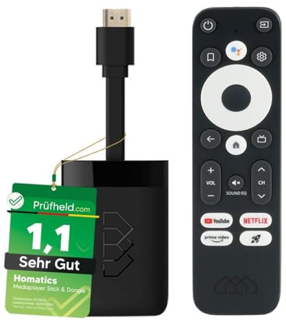 [Test MUY BUENO, Note 1.1 *] Homatics Dongle R 4K UHD | Certificado Google & Netflix | Chromecast Smart Home Control | Android TV Streaming Media Player IP Stick con cable de extensión HDMI NONIC