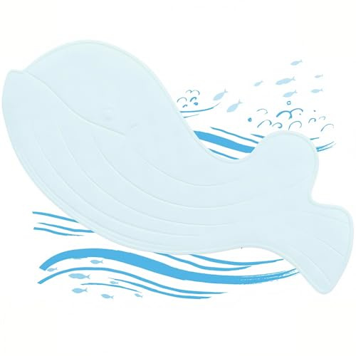 Gummi-Badematte Kinder, rutschfeste Badewannenmatte & Duschmatte rutschfest Kinder, Wal-förmige Antirutschmatte Badewanne Baby Bath, 75 x 35 cm, Maschinenwaschbar, Schimmelresistent (Blau)