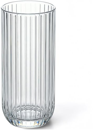 KONZEPT Trinkgläser 6er Set – 390 ml geriffelte Longdrinkgläser aus klarem Glas, Wassergläser Set, spülmaschinenfest, für Wasser, Säfte & Cocktails