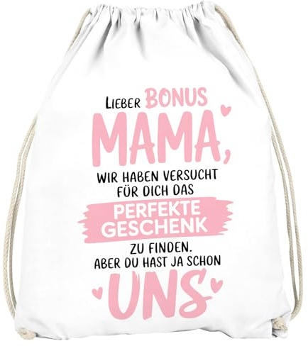 MoonWorks® Turnbeutel Spruch Geschenk lustig Geschenkidee Bonus-Mama Oma Gymbag Baumwollte Weiss unisize