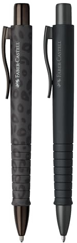 Faber-Castell 205291 - Kugelschreiber Poly Ball, Leo Urban Jungle und Schwarz, 2 Stück, mit auswechselbarer XB Mine, dokumentenecht