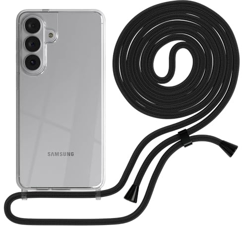 EAZY CASE Handykette kompatibel mit Galaxy S26 Plus Handyhülle mit Umhängeband, Handykordel mit Schutzhülle, Silikonhülle, Hülle mit Band, Stylische Kette für Smartphones, Schwarz - Clips Schwarz