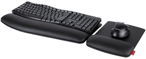 Ergonimique Ergonomisches Set Tastatur & Maus QWERTZ kabellos | ErgoTouch Flow-Modell – Set bestehend aus kabelloser Tastatur, Leder-Handballenauflage, kabelloser Maus und Mauspad