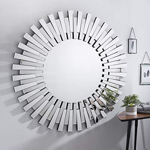 Furniturebox UK Wall Mirror - Starburst Round Small & Large - Ideal for Living Room, Bedroom, Hallway - Contemporary Big Silver Circle (120x120cm)