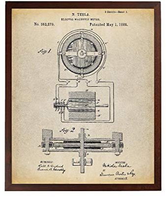 Turnip Designs Tesla Electro Motor Patent Poster Kunstdruck Nikola Tesla Technologie Kunst Elektromotor Tesla Motors TNP26