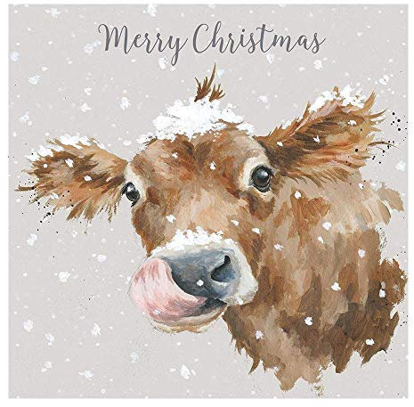 Wrendale Designs Weihnachtskarten-Set First Taste of Snow, Kuh-Design, 8 Stück