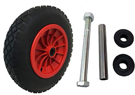 KetoPlastics PU 14 Puncture Proof Solid Industrial Wheelbarrow Wheel Tyre 3.5-8 Light Weight RED + 120MM AXLE SET