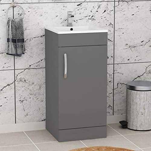 Modern Bathroom Vanity Unit 400mm 1-Door Floor Standing Storage Cabinet Basin Sink Indigo Grey Gloss Cloakroom