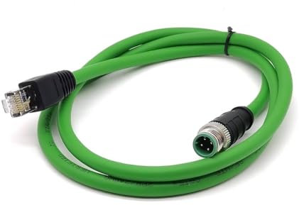 Elecbee M12 D Code to RJ45 Crodset CAT5e Flexible Cable M12 4 Pin Male to RJ45 Plug Straight Assembly Cable Shielded AWG22, for Industrial Ethernet Network Sensor Machine Automation Control (Green,1M)