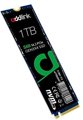 addlink S68 1TB M.2 PCIe Gen3 NVMe Internal SSD - Up to Read 2,100 MB/s, Write 1,700 MB/s - 3D TLC NAND M.2 2280 Internal Solid State Drive (auk1TBS68M2P)
