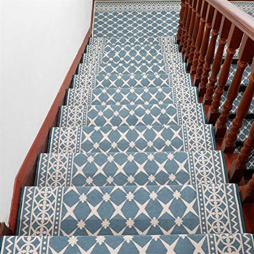 Ommda Stufenmatten Innen Rechteckig Selbstklebend Treppenstufen Matten Orientalischer Jacquard Anti Rutsch Waschbar Treppenschutz Blaues Plaid,30x85cm