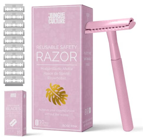 Jungle Culture® Rasierhobel Metall für Damen & Herren | Plastikfrei Eco Rasierer | Nassrasierer Umweltfreundlich & Nachhaltig | Zero Waste Safety Razor (Rose)