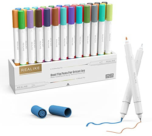 REALIKE Doppelspitze Stifte Set für Cricut Joy Xtra 36er Pack mit 33 Farben Fine Point Pen Write Drawing Kompatibel mit Circuit Joy 0,4 Spitze und 1,0 Spitze