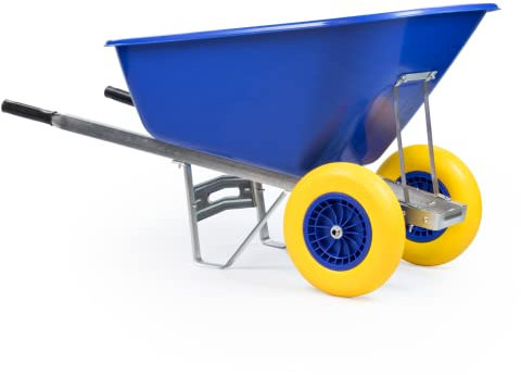 KCT 200L XL Twin Wheel Wheelbarrow Blue - Heavy Duty Garden/Stable Yard/Builders Barrow with Puncture Proof Tyres