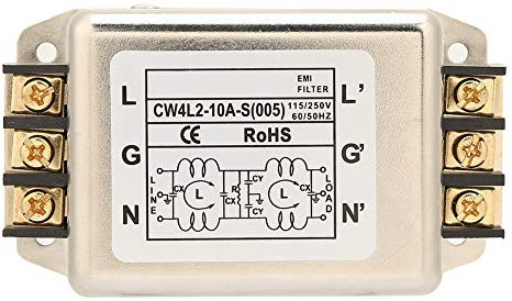 Filtro di Alimentazione, Terminale Filtro EMI per Linea di Alimentazione Monofase/Bipolare, 115 V/250 V 10 A 50/60 Hz, Può Resistere Alle Interferenze