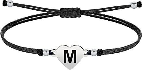 Bracelet lettre initial A-Z en acier inoxydable avec fil ciré Bracelet femme ou homme initial de nom