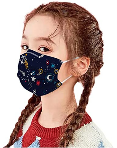 SDFRK® 10 Stück Masken Kinder, Einwegmasken Mundschutz Masken Mundschutz Stoff Cartoon Sternenhimmel Motiv MNS Mund und Nasenschutz Mund-Tuch Staubdicht Atmungsaktiv Gemütlich Bandana Schals