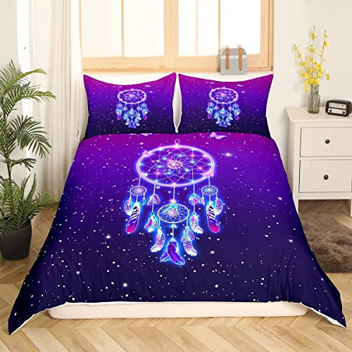 Traumfänger Bettwäsche Mädchen Galaxis Bettwäscheset Lila Blau Traumfänger Schmetterling Design Bettbezug Kinder Jugendliche Galaxy Bohemien Bettwäsche 135x200 Traumfänger