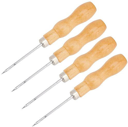 GORGECRAFT 4PCS Punteruolo per Cucire in Pelle Punteruolo per Cucire Punzonare Tela Affusolata Cucitrice Strumento per Cucire Trapano Riparazione Ago con Manico in Legno per Pelle Fai