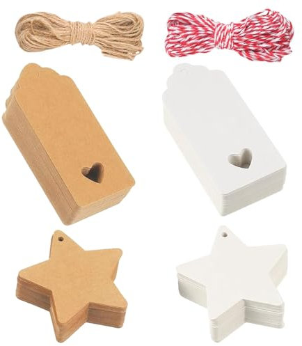 Geschenkanhänger Weihnachten, 200 Stück Etiketten Kraftpapier Anhänger Mit 20M Schnur für Kunsthandwerk, Hochzeit, Geschenk, DIY Dekoration