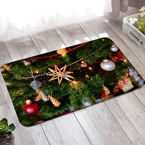 Banemi Fussmatte Vintage, Antirutschmatte für Teppich 50X80cm Grün Rot Silber Christbaumschmuck/Kugeln/Sterne Heimtextilien