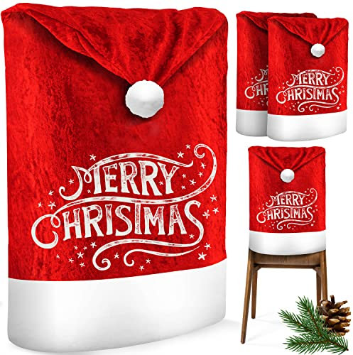 KESSER® Premium Weihnachtsstuhlüberzug 2er Set Stuhlhussen für Weihnachten Nikolausmütze Stuhlbezug Husse Weihnachtsdeko für Stühle Überzieher - Stuhlabdeckung im weihnachtlichen Design