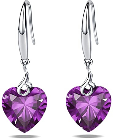 Herz baumelnde Ohrringe 925 Sterling Silber 10mm Herz Zirkonia Tropfenohrringe für Frauen Weißgold Schmuck Geschenk für Mädchen, Sterling Silber Zirkonia