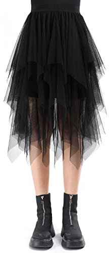 Tüllrock Damen Lang 80CM Elastische Tüll Rock Unregelmäßiges Netz Täglich, Abschlussball, Party(Taillenumfang: 60-78cm, Schwarz)