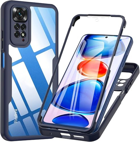 betterfon 360 Grad Hülle Kompatibel mit Xiaomi Redmi Note 11 | Handyhülle mit eingebautem Displayschutz für Redmi Note 11 | Blau