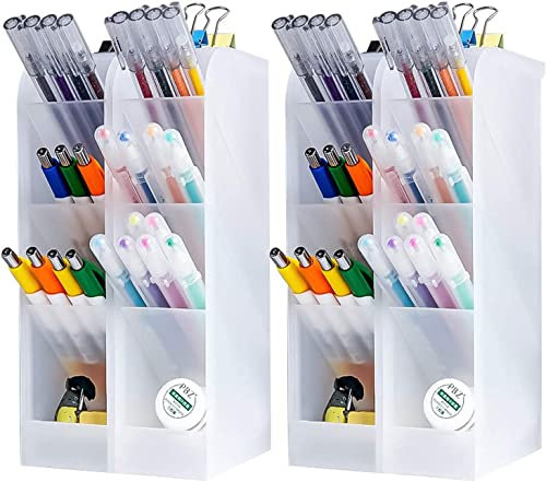 Lostwry 4 Stück Stiftehalter Organizer, Schreibtisch Stifteköcher, Stifthalter Bleistift Aufbewahrungsbox Pinselbehälter Organizer Stifte Halter für Büro Heimbedarf, Weiß