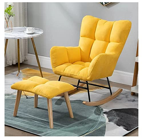 Schaukelstuhl Glider Kinderzimmer Mid Century Accent Lounge Arm Chairs Schaukelstuhl mit Ottomane for kleine Räume, Teddy gepolsterter Glider Rocker mit hoher Rückenlehne Stillsessel for Mama ( Color