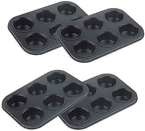 JAPCHET 4 PCS 6 Cup Non Stick Muffin Trays, Carbon Steel Bakeware Tray, Puddings Baking Tin for Cupcake Brownies Mince Pie