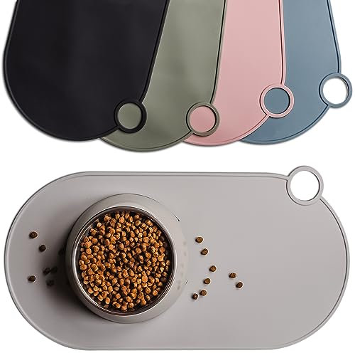 ne&no Napfunterlage Silikon | für Katzen und kleine Hunde | Katzennapf Unterlage wasserdicht | Futtermatte rutschfest | Silikonmatte mit Aufhängeschlaufe 49 x 25 cm (Stone Grey)