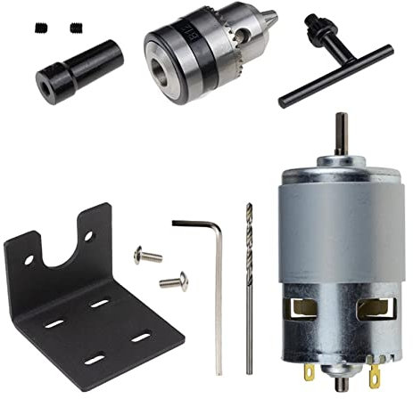 Uxsjakjsd 775 Motor 10000U/Min DC 12V Drehmaschine 775 Motor mit Mini Hand Bohrer Futter und FräSen Maschinen Halterung