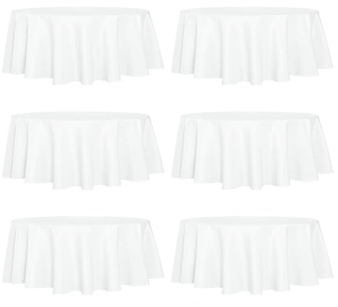 Vnituasr 6er-Pack runde Tischdecke, weiße runde Tischdecke, runde Abwaschbare Tischdecke 305cm(weiß)